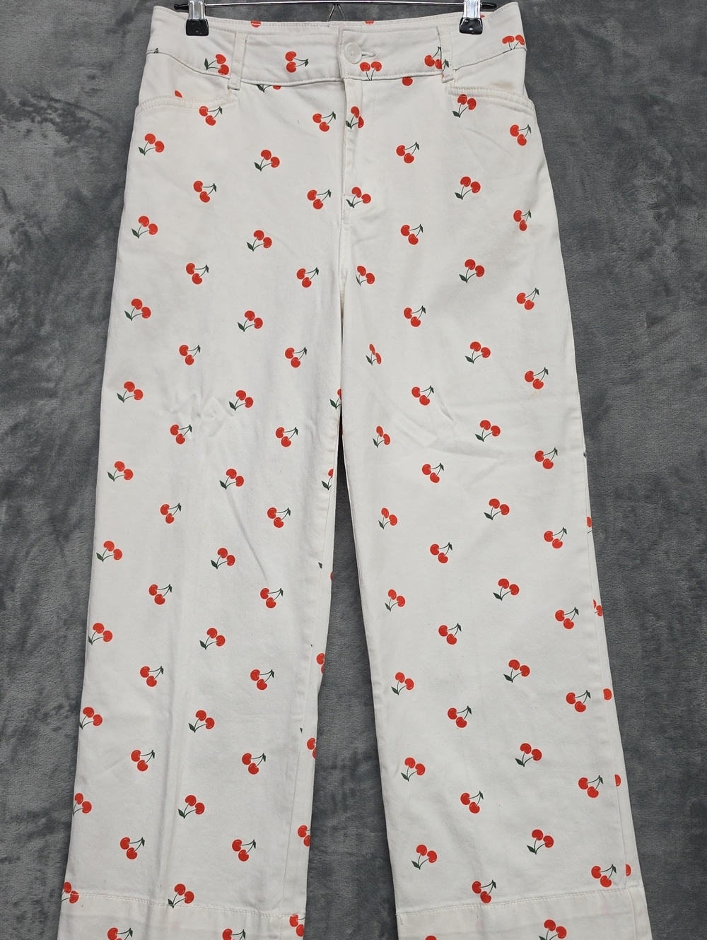 bagatelle Cream Wide-Leg Pants with Red Cherry Print